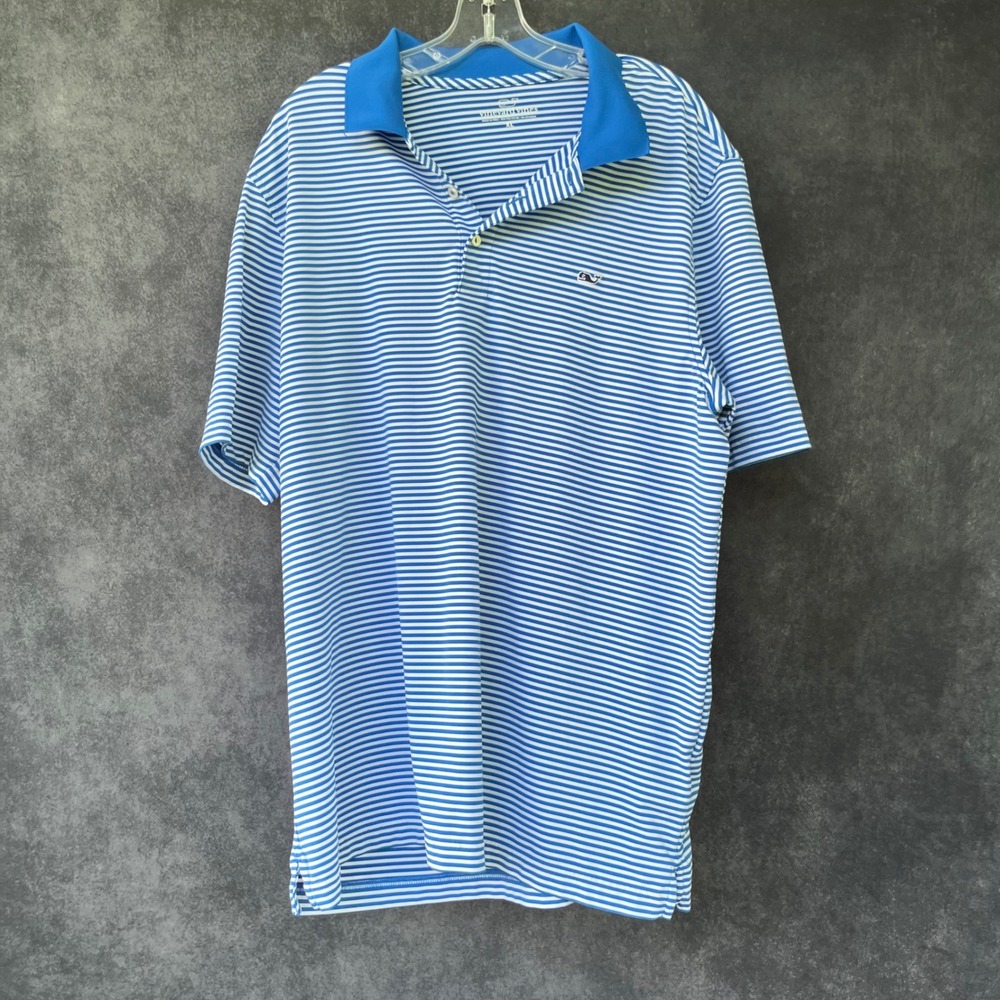 Vineyard Vines Mens XL Striped Performance Polo Shirt Whale Logo Nautical Preppy